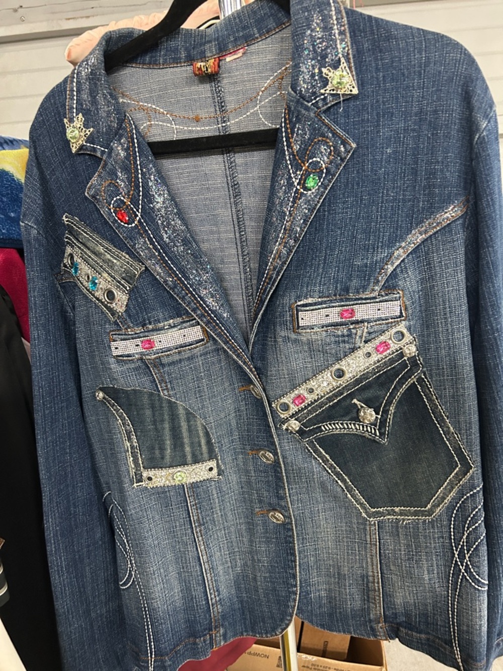 Denim Embellished Blue Women's Jacket
Lots of sparkle size large. - Picture 10 of 10